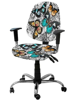 Çiçek Renkli Kelebek Elastik Koltuk bilgisayar sandalyesi Kapak Streç Çıkarılabilir ofis koltuğu Slipcover Bölünmüş klozet kapağı s