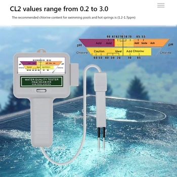 PH klor ölçer Test Cihazı 2-in-1 Taşınabilir Su Kalitesi Test Cihazı Yüksek Hassasiyetli Kullanımı Kolay Spa Yüzme Havuzları Kontrol
