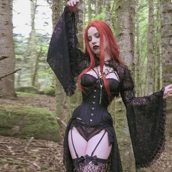 Yeni 2023 Koyu Gotik Tarzı kadın Alevlendi Kollu Gevşek Seksi Dantel Hollow Düğmeli İpek Bluz Kadınlar
