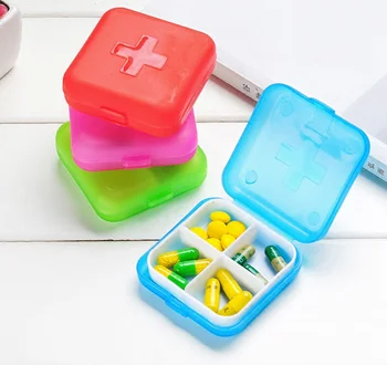 Çapraz dört bölmeli küçük hap kutusu Yeni kalınlaşmış taşınabilir sağlık ilaç kutusu saklama kutusu