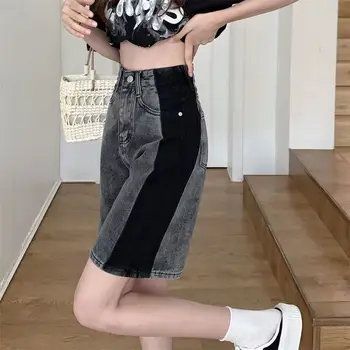 Kot şort Kadın Yaz Moda Tasarım Yüksek Bel Yarım Pantolon Gevşek Geniş bacak Kot Pantolon Siyah Gri Streetwear 5XL Artı Boyutu