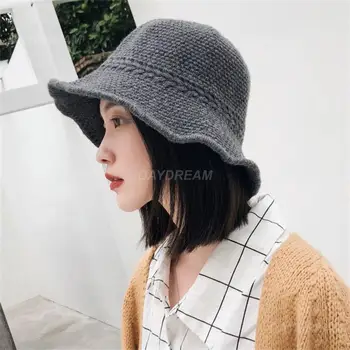 Kore VersionKnitted Kova Şapka Balıkçı Retro Yün Kadın Sonbahar Kış Sıcak Yün Tüm Maç Japon Havzası Şapka