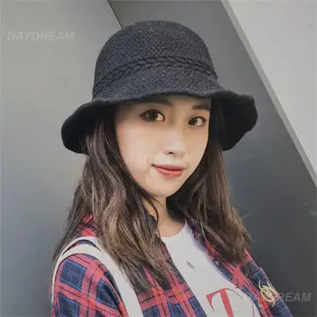 Kore VersionKnitted Kova Şapka Balıkçı Retro Yün Kadın Sonbahar Kış Sıcak Yün Tüm Maç Japon Havzası Şapka