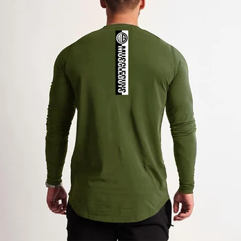 Erkekler Moda Trendi pamuklu uzun kollu tişört Spor Salonu Spor Vücut Geliştirme Eğitimi Spor T-Shirt Sonbahar Rahat Nefes İnce Gömlek