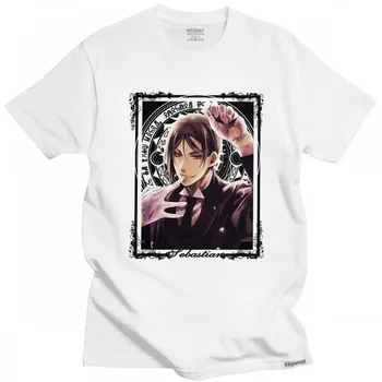 Michaelis Sebastian Siyah Butler T-shirt Homme Saf Pamuk Ciel Phantomhive Tee Gömlek O-Boyun Kısa Kollu Anime Tshirt Giyim