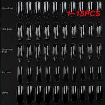 1~15 adet / kutu Şeffaf Şeffaf Dikişsiz takma tırnak Tam Kapsama Yanlış Nails İpuçları Kısa T şeklinde Su Damlası Tam Etiket