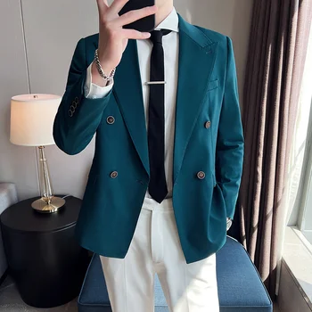 2023 Yeni Sonbahar erkek Blazer Yakışıklı İş Eğlence Blazer Moda Çok Yönlü Kore Kruvaze Takım Elbise Ceket S-4XL