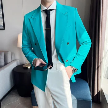 2023 Yeni Sonbahar erkek Blazer Yakışıklı İş Eğlence Blazer Moda Çok Yönlü Kore Kruvaze Takım Elbise Ceket S-4XL