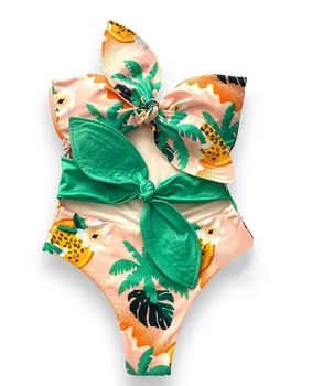 2023 Bandaj Tek Parça Mayo Kadın Mayo Baskılı Monokini Çiçek Backless Mayo Yaz Beachwear Bikini Cover Up