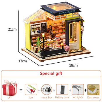 Dıy Dollhouse Kiti Minyatür Ürünler Küçük Ev Roombox Kek Dükkanı Ahşap Bebek Evi Mobilya Araya Model Oyuncaklar Yılbaşı Hediyeleri
