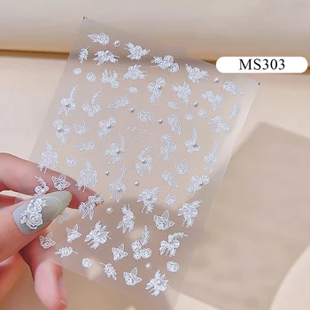 5D Kabartmalı Kabartma Beyaz Gül Çiçek Tırnak Çıkartması Yeni Kalıcı Tırnak Sticker Kendinden Yapışkanlı Tırnak Kaydırıcılar DIY Tasarım Tırnak Dekorasyon