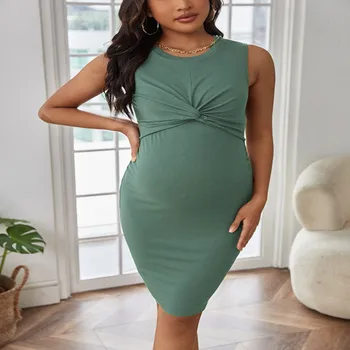 Hamile elbisesi 2023 Yaz Yeni Cilt Dostu Nefes Rahat Hamile Sundress Saf Renk Basit Moda hamile elbisesi