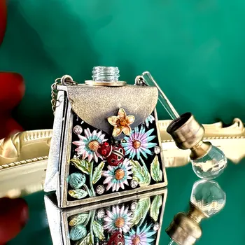 Gül Çiçek Çanta Parfüm Damlalık Şişeler uçucu yağ Doldurulabilir Boş Vintage Koku Kristal Heykeli Heykelcik Konteynerler