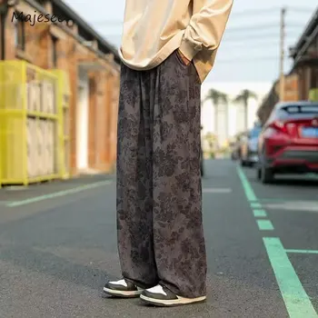 Pantolon Erkekler Düz Gevşek Rahat Bahar Retro Günlük Streetwear Baskılı Vintage Amerikan Tarzı Tüm Maç Dikey Tam uzunlukta Yumuşak