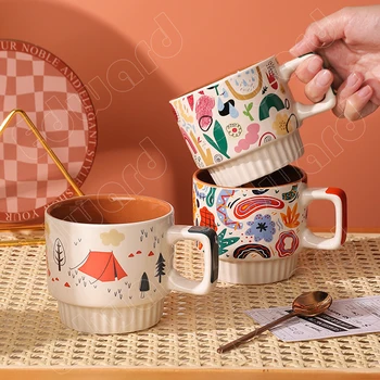 320 ml Kupa Tasarım Ev Kahve Fincanları Kahvaltı Bardak Avrupa Tarzı Büyük Kapasiteli Kupalar Çay Kupa Anlamda Modern Basit Seramik fincan