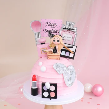 Yaratıcı Mutlu Doğum Günü Pastası Topper Kraliçe Bayan Tema Kek Dekorasyon Parfüm Yüksek Topuklu Ruj Kozmetik Parti Malzemeleri