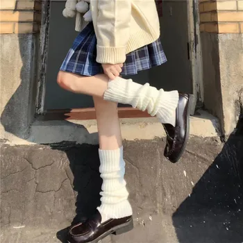 2023 Lolita Bacak ısıtıcıları kadın Uzun Çorap Yün Örme ayak koruyucu kol ısıtıcıları Y2K Sonbahar Kış Tığ Yığın Çorap bot paçaları