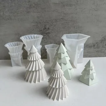 3D Geometrik İplik Çam Silikon Mum Kalıpları DIY Noel Ağacı Mum Yapımı Aracı Sabun Reçine Kalıpları Hediyeler Zanaat Ev Dekor